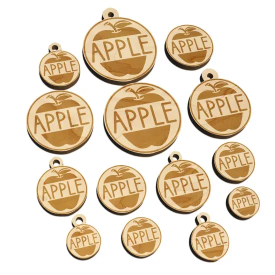 Apple Text with Image Flavor Scent Mini Wood Shape Charms Jewelry DIY Craft {7}