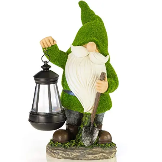 Earnest Flocked Garden Gnome with Lantern Solar Powered LED Outdoor Decor Light Great Addition for Your Garden Solar Powered Light Garden Gnome Christmas Decorations Gifts {2}
