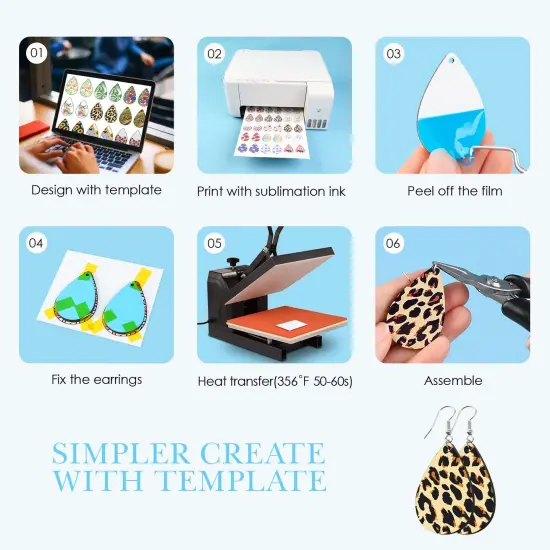 30 Pieces Sublimation Earring Blanks Bulk -Wood Earrings Blanks with Blue Protective Film - Unfinished MDF Teardrop Earrings for Sublimation Printing with Template, Weeder, Hooks, Jump Rings {2}