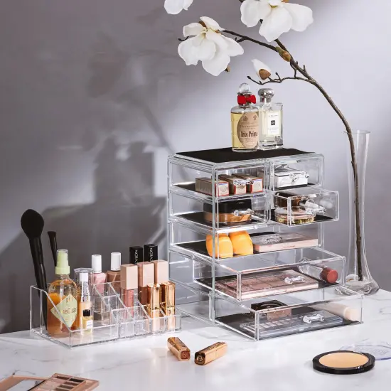 Sorbus Medium Makeup Organizer Set - (3 Large / 4 Small Drawers/Top Tray) Clear {2}