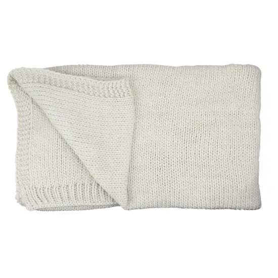Northlight Ivory Super Plush Knitted Throw Blanket with Carrying Band 60" x 60" {1}