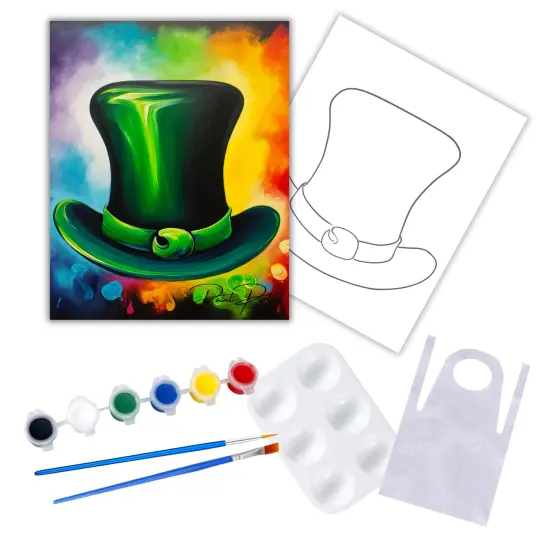 "St. Patty Hat" DIY Canvas Art Kit, Adult Beginner, Acrylic Paint Size 11x14 inch {1}