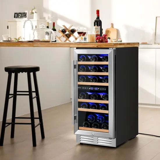 30-Bottle Freestanding Wine Cooler with Temp Memory and Dual Zones -Silver {1}