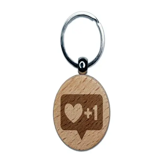 I Love this Bubble Heart Plus One 1 Engraved Wood Round Keychain Tag Charm {1}