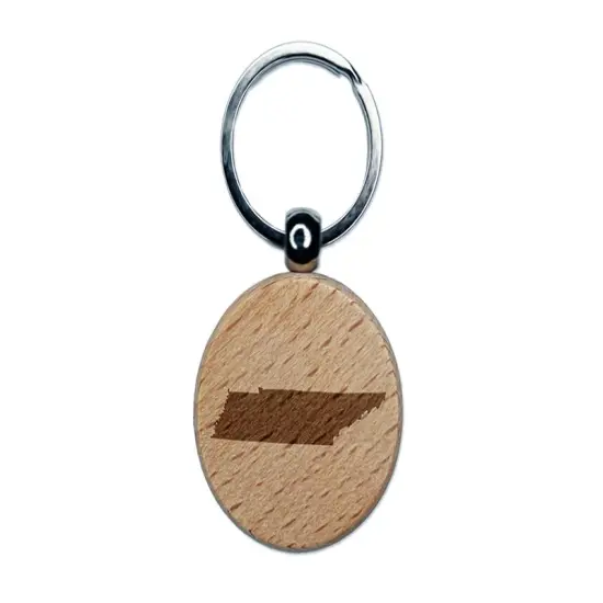 Tennessee State Silhouette Engraved Wood Round Keychain Tag Charm {1}