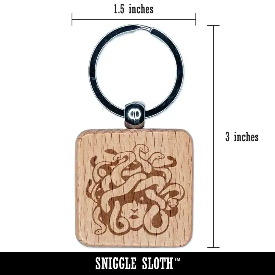 Medusa Gorgon Head with Twisting Snakes Engraved Wood Square Keychain Tag Charm {2}