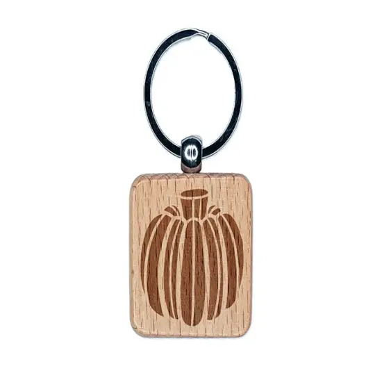 Fall Autumn Pumpkin Engraved Wood Square Keychain Tag Charm {1}