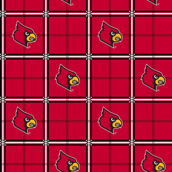 Sykel Enterprises-University of Louisville Flannel Fabric-Louisville Cardinals Plaid Cotton Flannel Fabric {1}