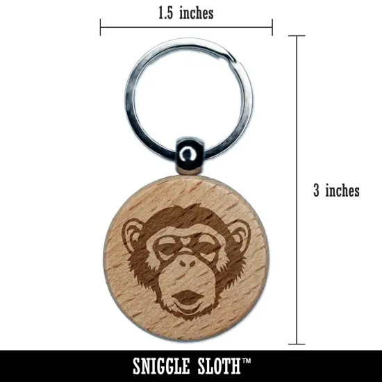 Chimpanzee Primate Ape Engraved Wood Round Keychain Tag Charm {2}