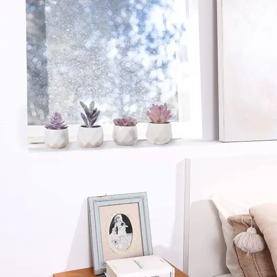 Mini Purple Fake Plants for Women Desk Faux Succulents in Pots Small Realistic Artificial Succulents for Home Office Decor {3}