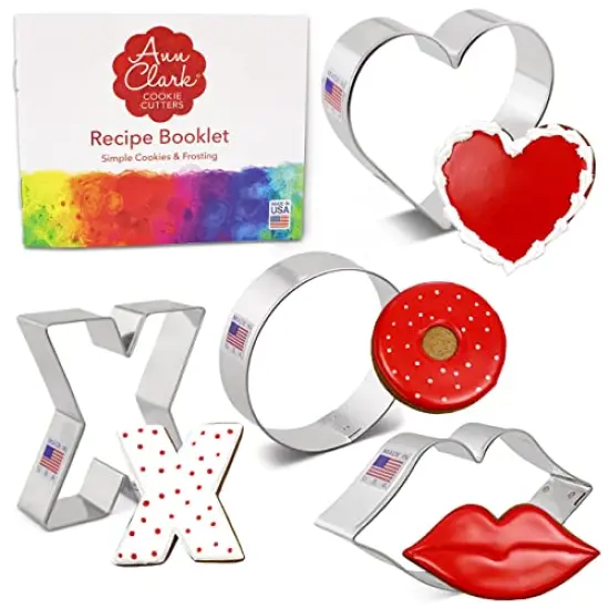 4 Pieces Valentines Cookie Cutters Set Made in the USA by Ann Clark, Lips, Heart, X, and O {3}