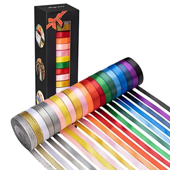 20 Colors 300 Yard Double Faced Polyester Satin Ribbon -18 Ribbon Rolls & 2 Glitter Metallic Ribbon,3/8" X 15 Yard/Roll,Perfect for Christmas Gift Wrapping,Hair Bows & Other Craft Projects {1}