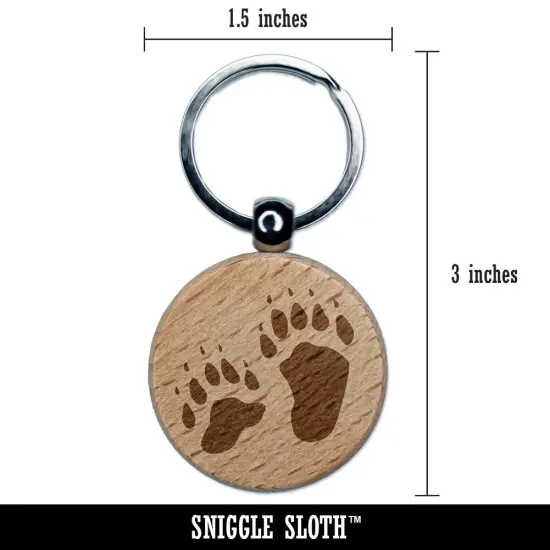 Bear Tracks Animal Paw Prints Engraved Wood Round Keychain Tag Charm {2}