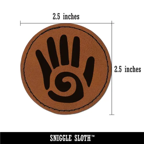 Southwestern Style Tribal Hand with Swirl Round Iron-On Engraved Faux Leather Patch Applique - 2.5" Brown {3}