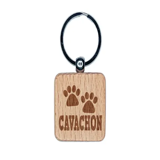 Cavachon Dog Paw Prints Fun Text Engraved Wood Square Keychain Tag Charm {1}