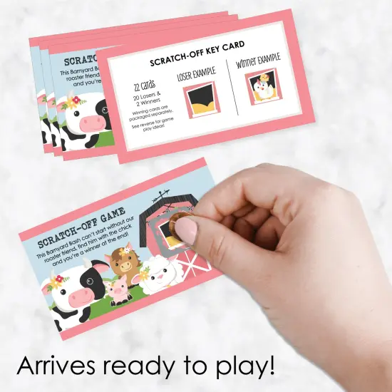 Big Dot of Happiness Girl Farm Animals - Pink Barnyard Baby Shower or Birthday Party Game Scratch Off Cards - 22 Count {3}