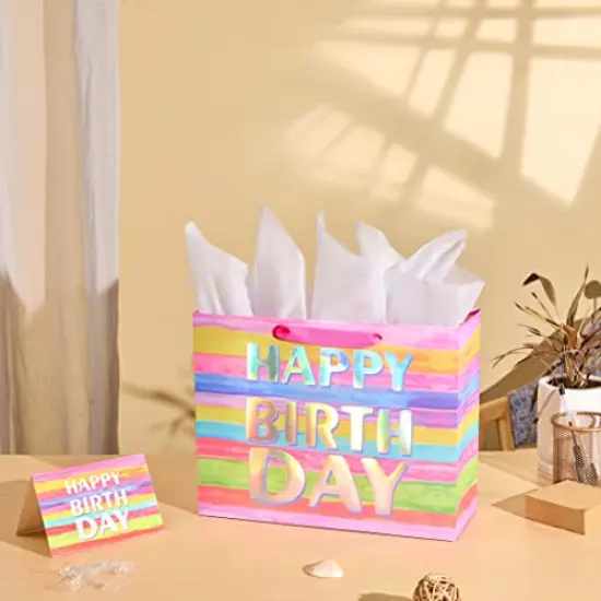 13" Large Gift Bag with Card and Tissue Paper (Colorful Happy Birthday) {3}