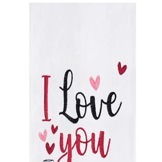 Love You More Than Wine Embroidered Cotton Flour Sack Kitchen Towel {3}