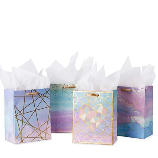 Medium Size Gift Bags-Colorful Marble Pattern Gift Bag with Tissue Paper for Shopping, Parties, Wedding, Baby Shower, Craft-4 Pack-7" X 4" X 9" {2}