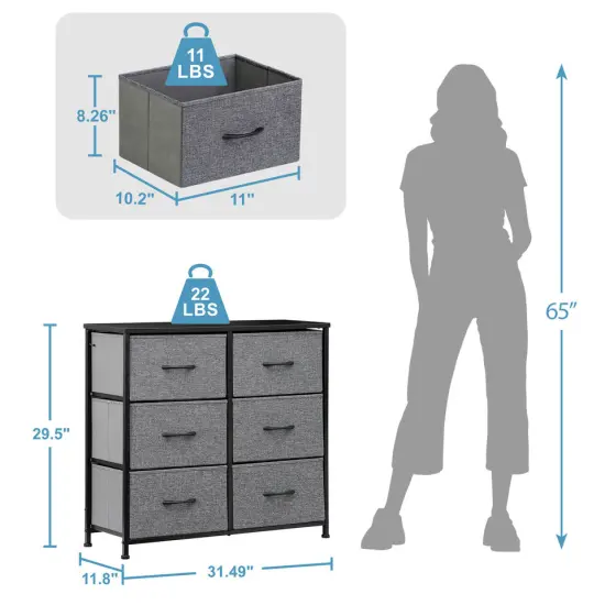 Fabric Dresser for Bedroom Tall Dresser Hallway with 6 Drawers Storage. {2}