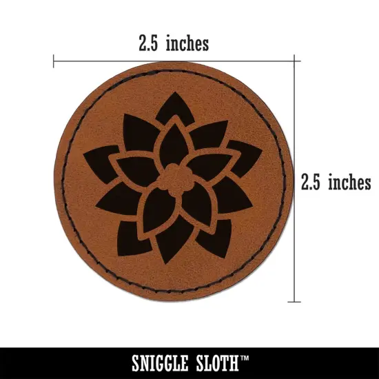 Christmas Poinsettia Round Iron-On Engraved Faux Leather Patch Applique - 2.5" Brown {2}