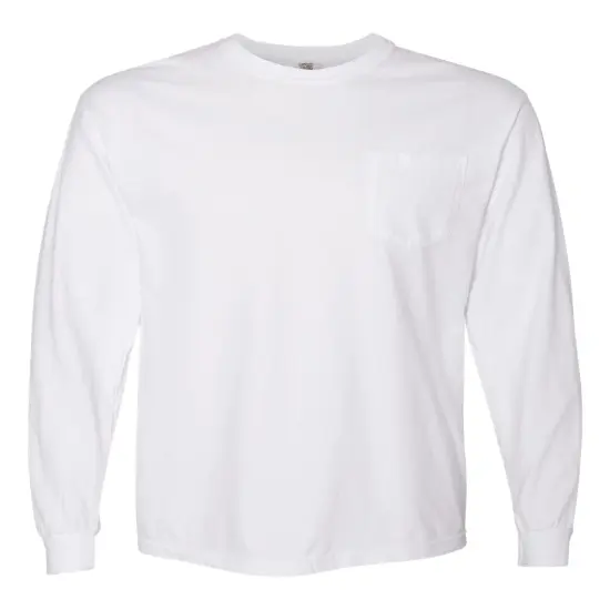 Garment-Dyed Heavyweight Long Sleeve Pocket T-Shirt White {1}