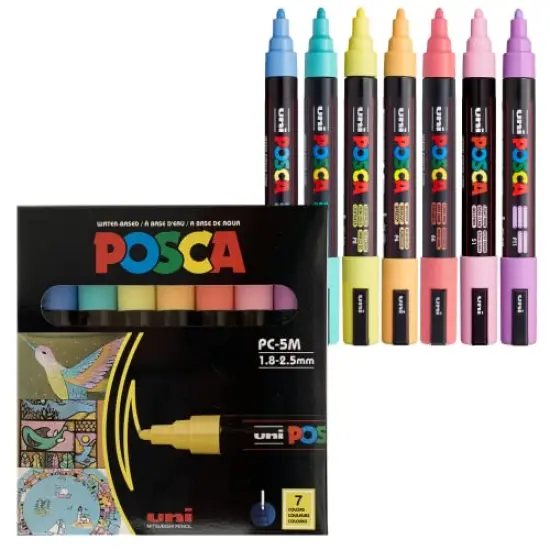 7 Pastel Posca Paint Markers, 5M Medium Posca Markers with Reversible Tips, Acrylic Paint Pens | Posca Pens for Art Supplies, Fabric Paint, Fabric Markers, Paint Pen, Art Markers {1}