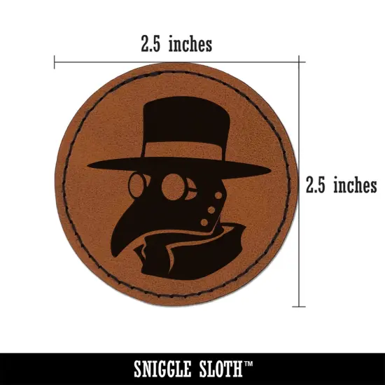 Plague Doctor Mask Round Iron-On Engraved Faux Leather Patch Applique - 2.5" Brown {3}