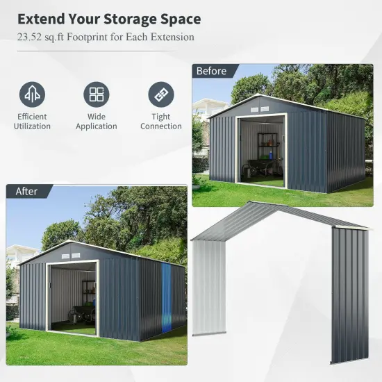 Outdoor Storage Shed Extension Kit for 11.2 Feet Shed-Gray {1}
