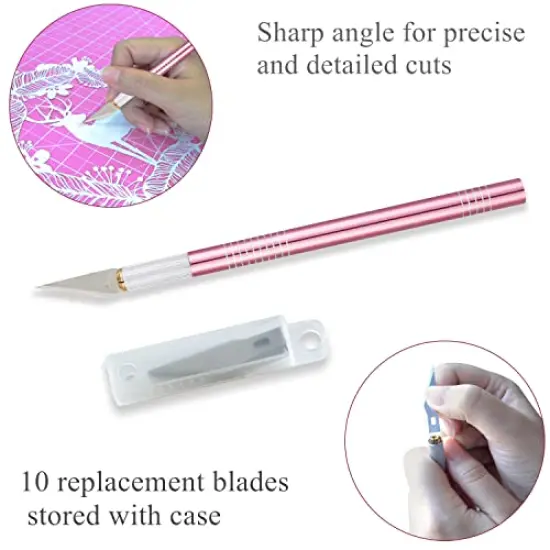 39 Pieces Rotary Cutter Set Pink - Quilting Kit incl. 45mm Fabric Cutter with 5 Extra Blades, A4 Cutting Mat, Craft Knife Set, Quilting Ruler and Sewing Clips, Ideal for Crafting, Sewing, Patchworking {5}