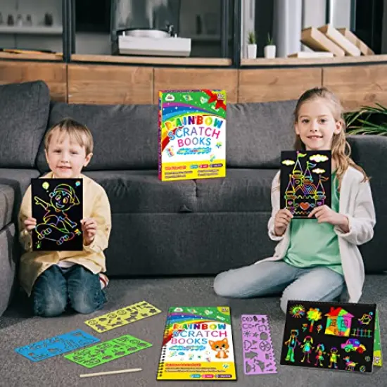 2 Pack Rainbow Scratch Art Set for Kids Drawing Coloring Craft Black Magic Art Supplies Kits for Girls Boys Birthday Party Favor Halloween Craft Toys {3}