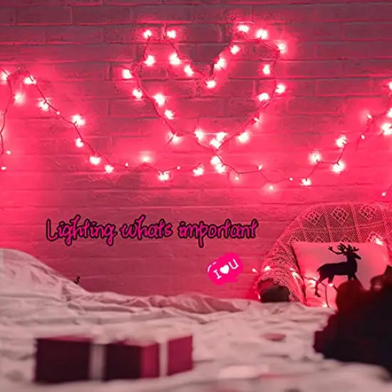 100 Pieces Christmas Pink Mini String Lights - 25 Feet Detachable Incandescent Bulb Waterproof Fairy Lights Plug in for Indoor Outdoor Party Patio Xmas Tree Valentine's Day Decoration, White Wire {6}