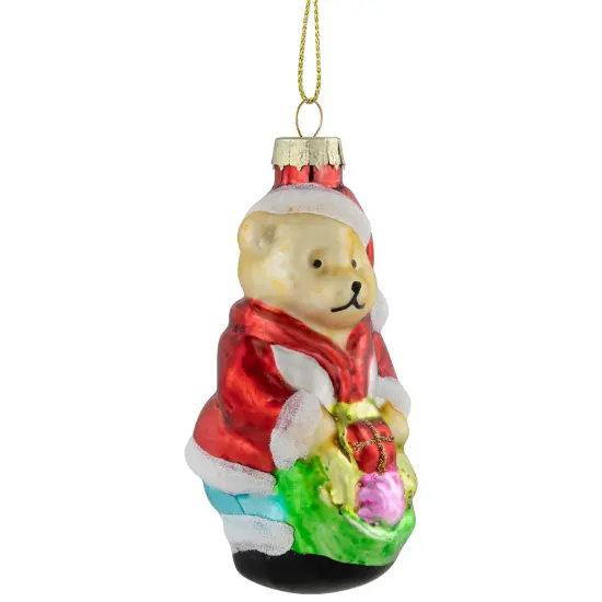 Northlight Santa Bear with Gift Bag Glass Christmas Ornament - 3.25" - Red {4}