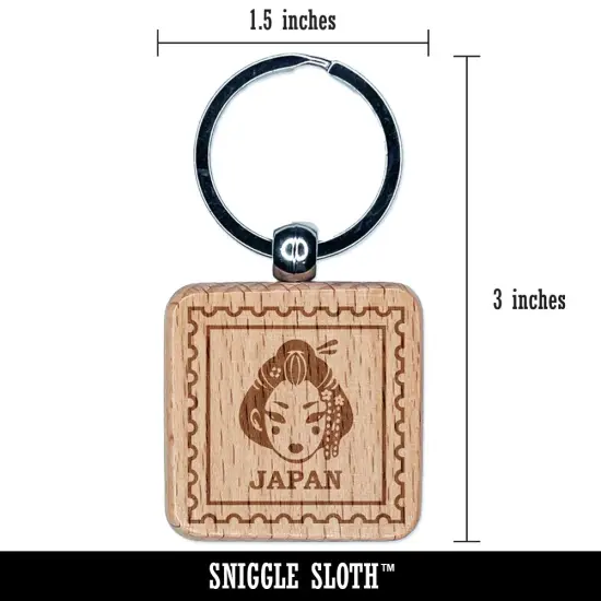 Japan Travel Japanese Geisha Woman Head Engraved Wood Square Keychain Tag Charm {2}