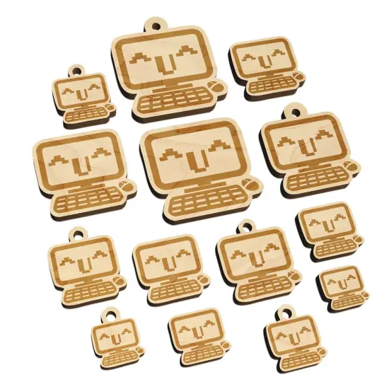 Very Happy Kawaii Computer Face Emoticon Mini Wood Shape Charms Jewelry DIY Craft {7}