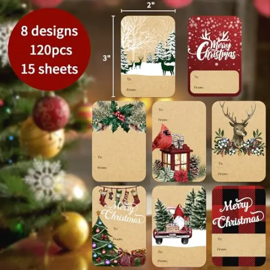DreamBuilt 120pcs Christmas Gift Tags Stickers Self Adhesive - 2"x3" Christmas Name Tags for Gifts Festival - to from Gift Tag Stickers for Presents {6}