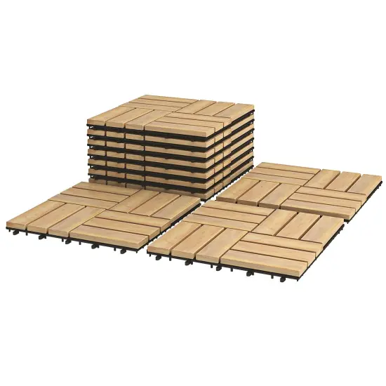 10 Pieces 12 x 12Inch Acacia WoodInterlocking Check Deck Tiles {1}