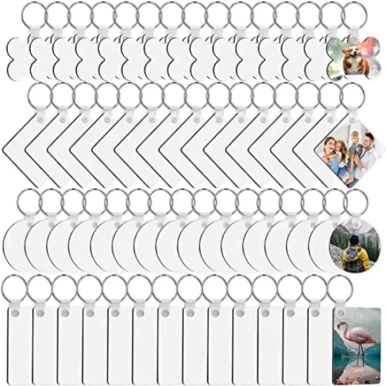 120 Pieces Sublimation Keychain Blanks Bulk, DIY MDF 4 Shape Sublimation Blank Keychain with Keyrings, unisex-adult Double-Sided Printed Heat Transfer Keychain, White {1}