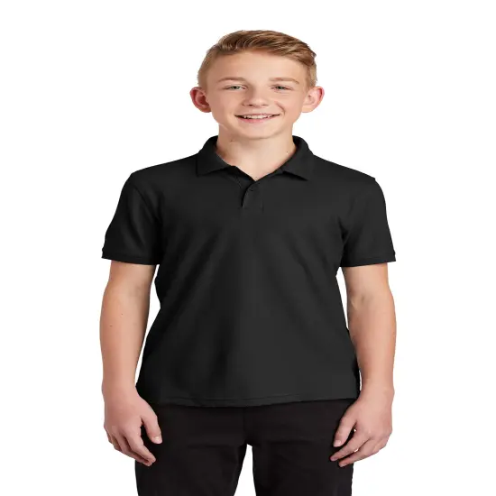 Youth Core Classic Pique Polo T-Shirt – 60/40 Cotton-Poly Blend, Lightweight 4.4 oz Fabric, Breathable & Durable Kids Polo Shirt Deep black {1}