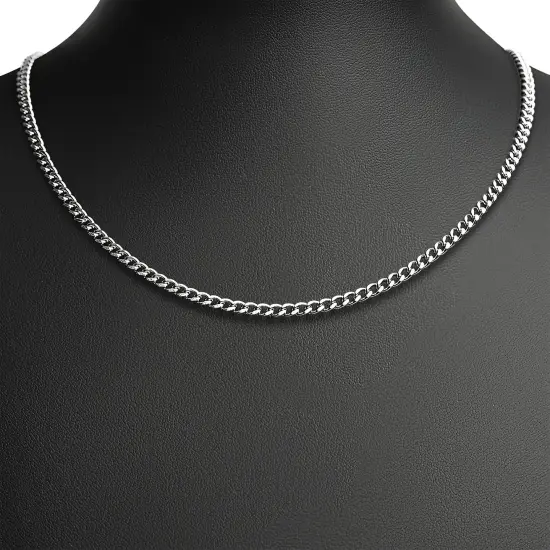 Stainless Steel Diamond Cut Curb Chain Necklace {4}