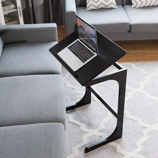 Costway Adjustable TV Tray C-Shape Sofa Couch End Table Laptop Desk W/Tilting Top Bamboo {5}