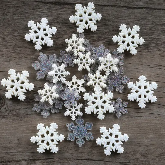 32 Pieces Christmas Snowflake Resin Glitter Charms Flatback Resin Embellishment Ornaments for Scrapbooking, DIY Crafts, Hair Clip, Xmas Decor {3}