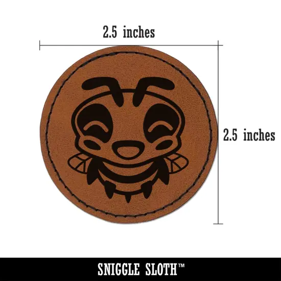 Cute Bee Laughing LOL Round Iron-On Engraved Faux Leather Patch Applique - 2.5" Brown {3}