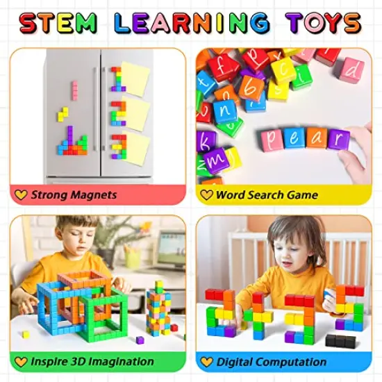 54 Pieces Magnetic Blocks, Magnetic Building Blocks for Toddlers 3+, Montessori Toys, Magnetic Cubes, Preschool STEM Educational Sensory Magnet Toys for Kids Ages 3-5 Year Old Boys and Girls {4}