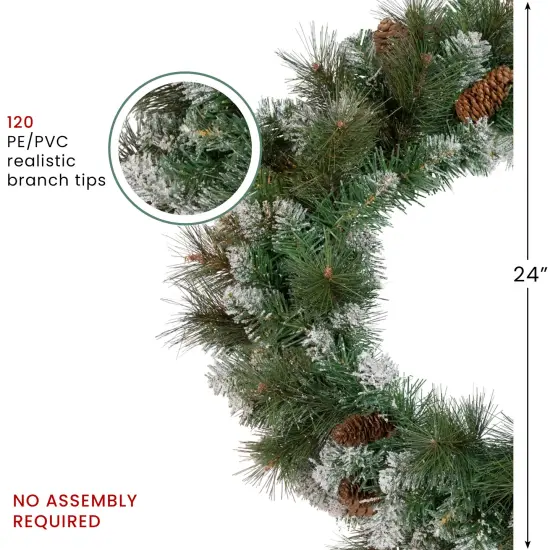 Northlight Real Touch&trade;️ Snow Valley Pine Artificial Christmas Wreath - Unlit- 24" Green {5}