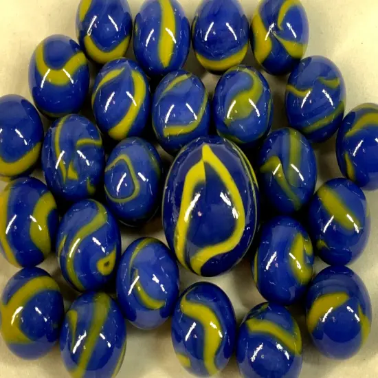 25 Glass Marbles ANGELFISH Blue/Yellow Dory game vtg style Shooter Swirl {5}
