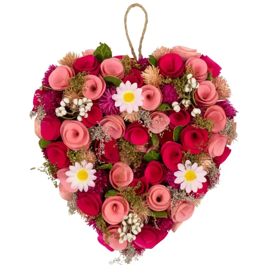 Northlight Mixed Floral and Berries Artificial Valentine's Day Heart Wreath - 10.25" Red {1}