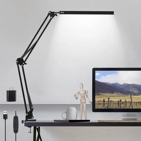 LED Desk Lamp with Clamp, 3 Color Modes Architect Modern Swing Arm Lamp Desk Light, Dimmable Eye-Care Table Light, Memory Function, Task, Study, Reading, Work, Craft, Sewing, Drafting, Home Office 10W {1}
