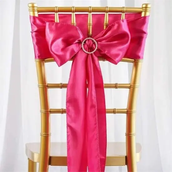 10Pcs Satin Chair Sashes for Wedding Reception Decor Fuchsia {1}