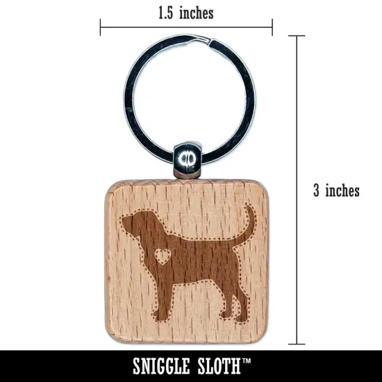 Bloodhound Dog with Heart Engraved Wood Square Keychain Tag Charm {2}